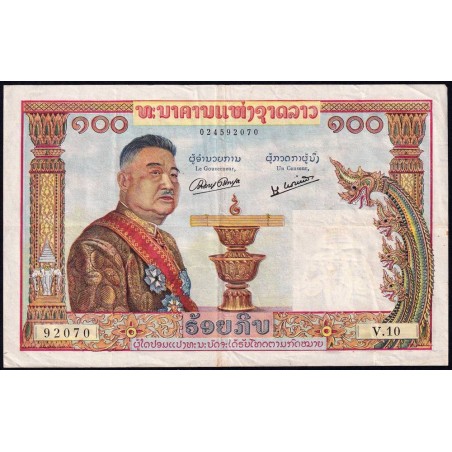 Laos - Pick 6a - 100 kip - Série V.10 - 1957 - Etat : TTB