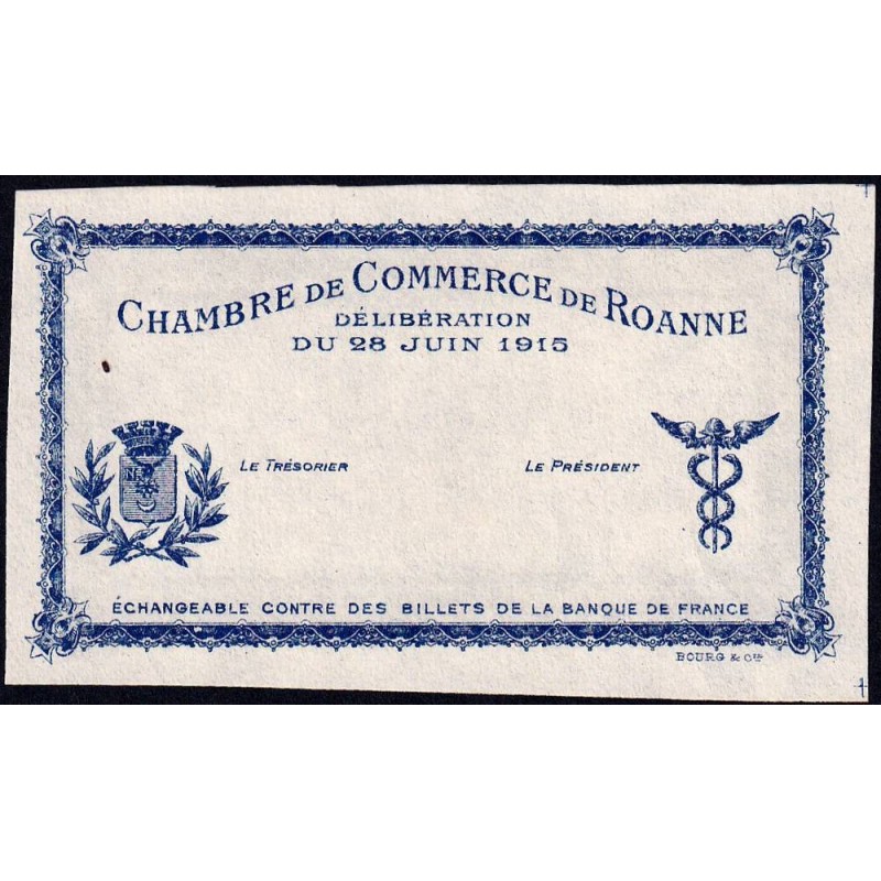 Roanne - Pirot non répertorié - 1 franc - 28/06/1915 - Epreuve type 1 - Etat : NEUF
