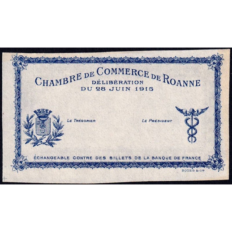 Roanne - Pirot non répertorié - 1 franc - 28/06/1915 - Epreuve type 1 - Etat : pr.NEUF