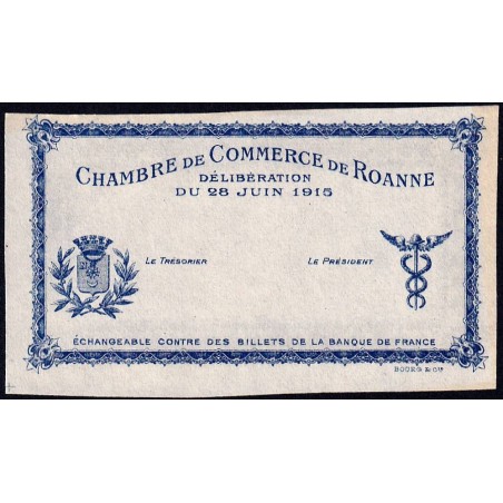 Roanne - Pirot non répertorié - 1 franc - 28/06/1915 - Epreuve type 1 - Etat : pr.NEUF