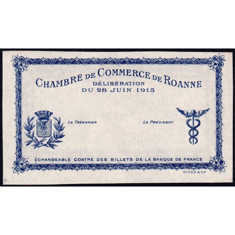 Roanne - Pirot non répertorié - 1 franc - 28/06/1915 - Epreuve type 1 - Etat : NEUF