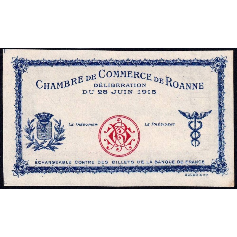 Roanne - Pirot non répertorié - 1 franc - 28/06/1915 - Epreuve type 2 - Etat : NEUF