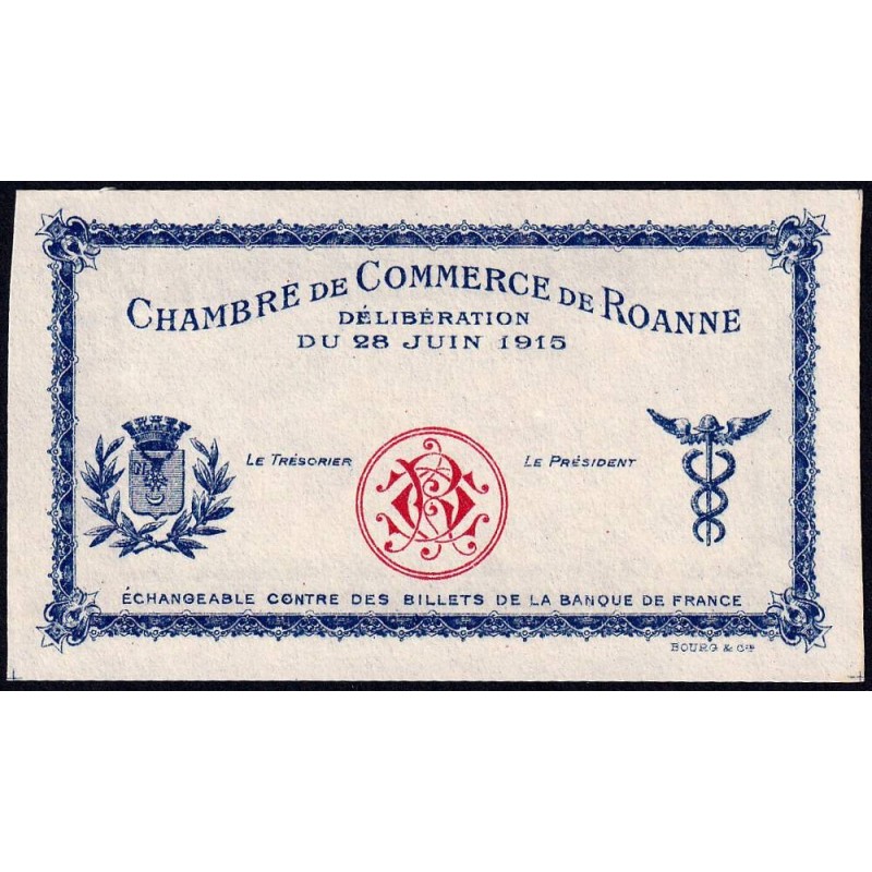 Roanne - Pirot non répertorié - 1 franc - 28/06/1915 - Epreuve type 2 - Etat : NEUF