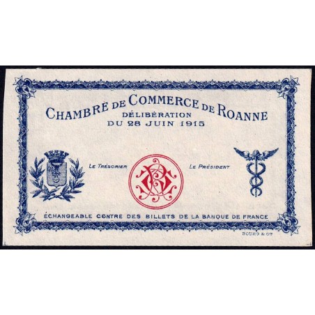 Roanne - Pirot non répertorié - 1 franc - 28/06/1915 - Epreuve type 2 - Etat : NEUF