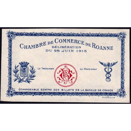 Roanne - Pirot non répertorié - 1 franc - 28/06/1915 - Epreuve type 2 - Etat : NEUF