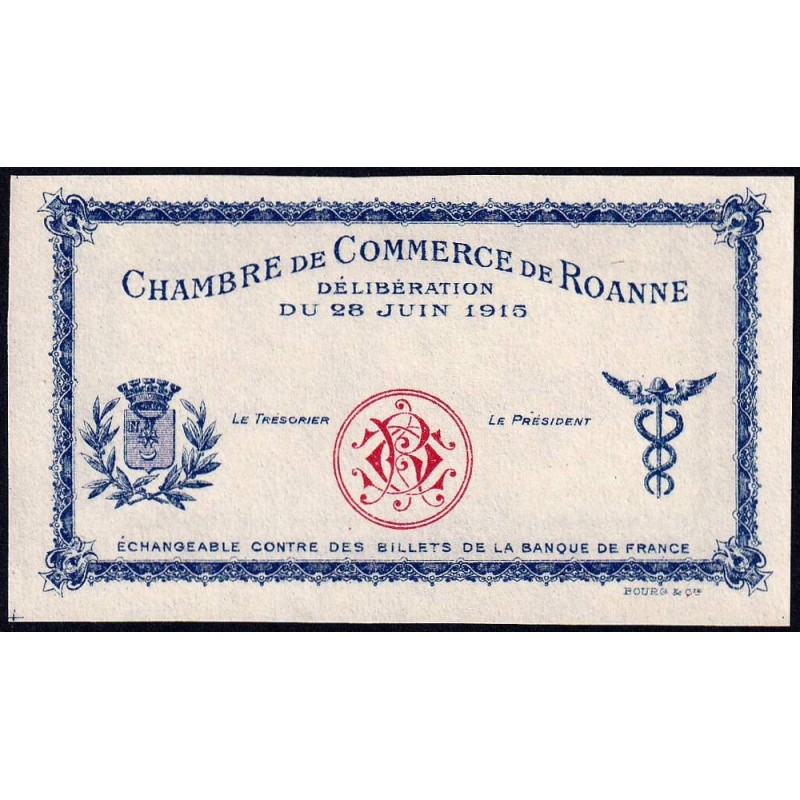 Roanne - Pirot non répertorié - 1 franc - 28/06/1915 - Epreuve type 2 - Etat : NEUF