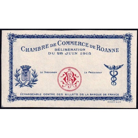 Roanne - Pirot non répertorié - 1 franc - 28/06/1915 - Epreuve type 2 - Etat : NEUF