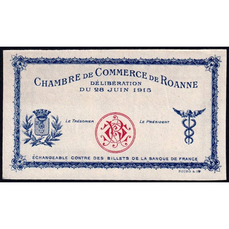 Roanne - Pirot non répertorié - 1 franc - 28/06/1915 - Epreuve type 2 - Etat : SPL