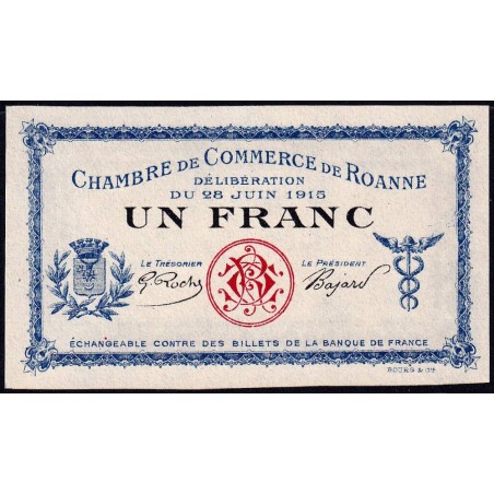 Roanne - Pirot non répertorié - 1 franc - 28/06/1915 - Epreuve type 3 - Etat : NEUF