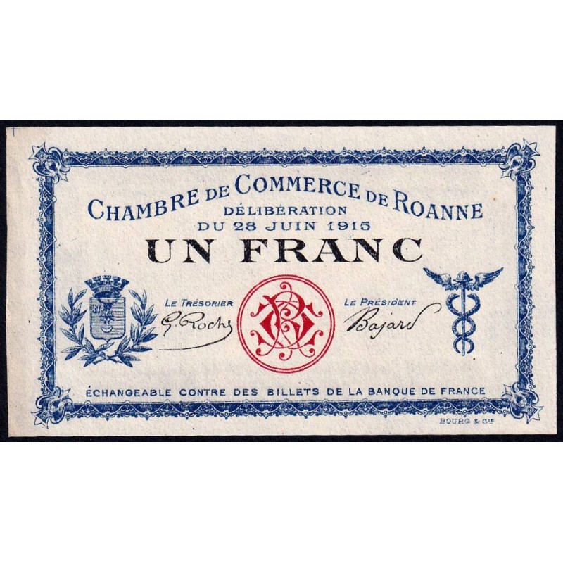 Roanne - Pirot non répertorié - 1 franc - 28/06/1915 - Epreuve type 3 - Etat : NEUF