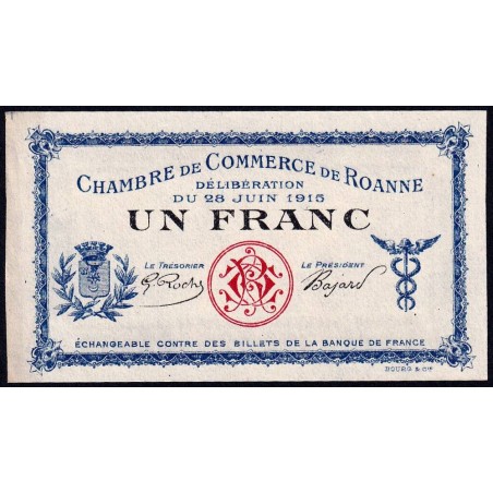 Roanne - Pirot non répertorié - 1 franc - 28/06/1915 - Epreuve type 3 - Etat : NEUF