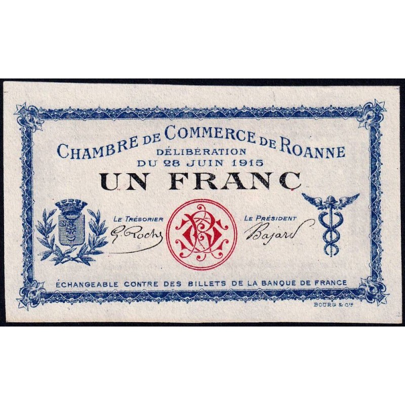 Roanne - Pirot non répertorié - 1 franc - 28/06/1915 - Epreuve type 3 - Etat : SPL+