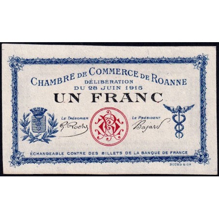 Roanne - Pirot non répertorié - 1 franc - 28/06/1915 - Epreuve type 3 - Etat : SPL+
