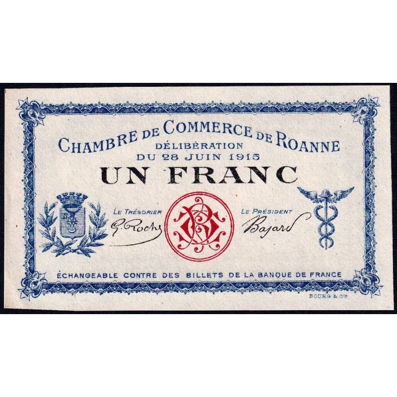 Roanne - Pirot non répertorié - 1 franc - 28/06/1915 - Epreuve type 3 - Etat : SPL+