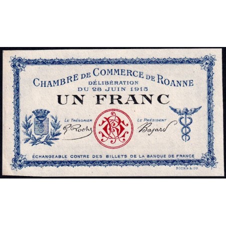 Roanne - Pirot non répertorié - 1 franc - 28/06/1915 - Epreuve type 3 - Etat : SPL+