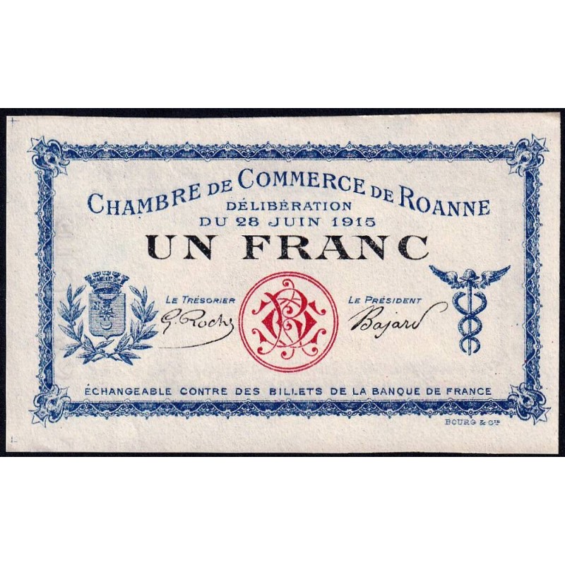 Roanne - Pirot non répertorié - 1 franc - 28/06/1915 - Epreuve type 3 - Etat : SPL
