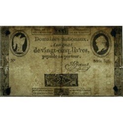 Assignat 22a - 25 livres - 16 décembre 1791 - Série 346 - Etat : TB