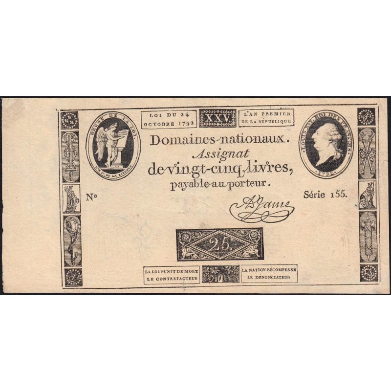 Assignat 37a - 25 livres - 24 octobre 1792 - Série 155 - Etat : SPL