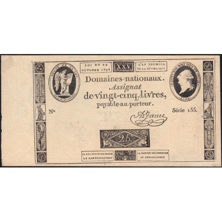 Assignat 37a - 25 livres - 24 octobre 1792 - Série 155 - Etat : SPL