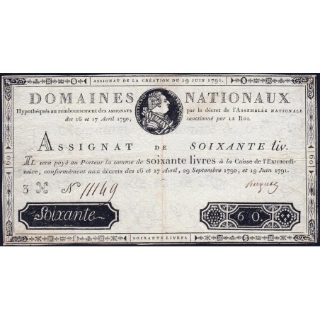 Assignat 14a - 60 livres - 19 juin 1791 - Série 3H - Etat : TTB+