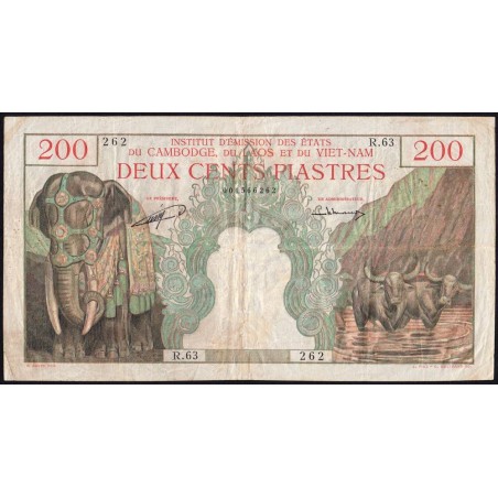 Indochine Française - Cambodge - Pick 98 - 200 piastres - Série R.63 - 1953 - Etat : TTB