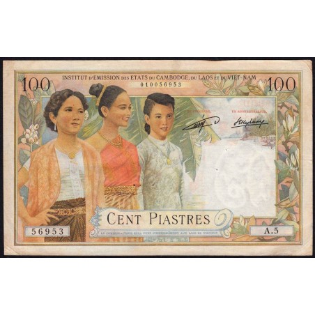 Indochine Française - Laos - Pick 103 - 100 piastres - Série A.5 - 1954 - Etat : TTB+