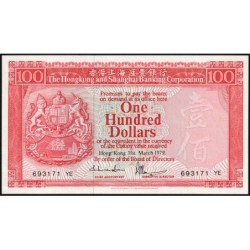 Hong Kong - HSBC - Pick 187b - 100 dollars - Série YE - 31/03/1979 - Etat : SPL+