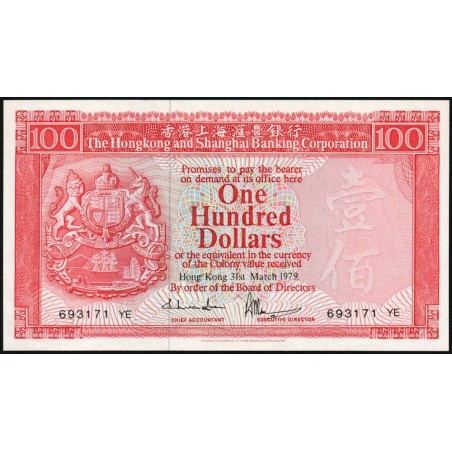 Hong Kong - HSBC - Pick 187b - 100 dollars - Série YE - 31/03/1979 - Etat : SPL+