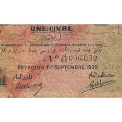 Liban - Pick 26d - 1 livre - Série J/EC - 01/09/1939 - Etat : B-