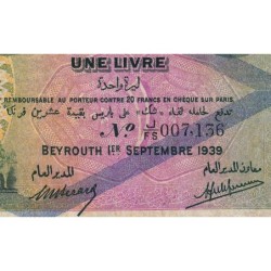 Liban - Pick 26e - 1 livre - Série J/FS - 01/09/1939 - Etat : TTB