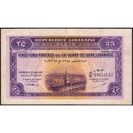 Liban - Pick 36 - 25 piastres - Série A/6 - 01/08/1942 - Etat : TTB