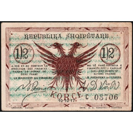 Albanie - Pick S 145c - 1/2 franc - Série C - 10/10/1917 - Etat : SUP-