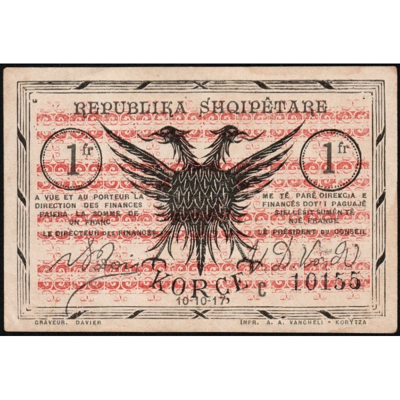 Albanie - Pick S 146c - 1 franc - Série C - 10/10/1917 - Etat : SPL