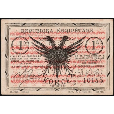 Albanie - Pick S 146c - 1 franc - Série C - 10/10/1917 - Etat : SPL