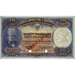 Albanie - Pick 3s - 20 franka ari - Série A - 1926 - Spécimen - Etat : SUP+ à SPL