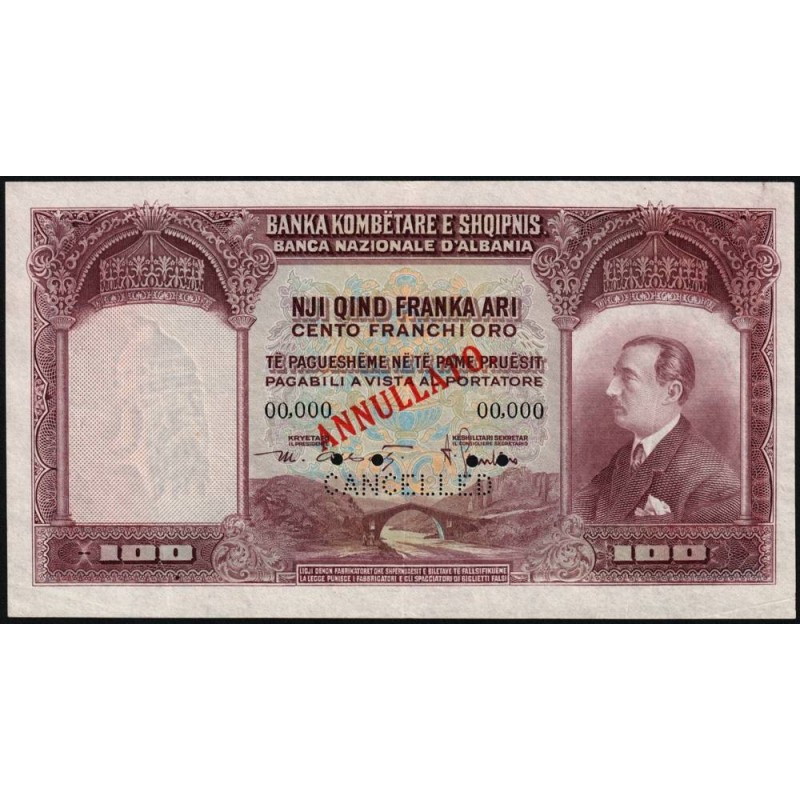 Albanie - Pick 4s - 100 franka ari - Sans série - 1926 - Spécimen - Etat : SUP+ à SPL