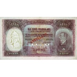 Albanie - Pick 4s - 100 franka ari - Sans série - 1926 - Spécimen - Etat : SUP+ à SPL