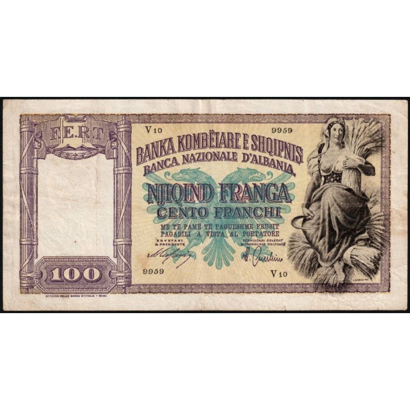 Albanie - Pick 8 - 100 franga - Série V10 - 1939 - Etat : TTB