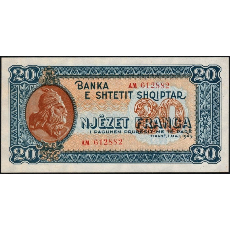 Albanie - Pick 16 - 20 franga - Série AM - 01/05/1945 - Etat : pr.NEUF