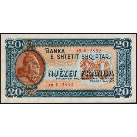 Albanie - Pick 16 - 20 franga - Série AM - 01/05/1945 - Etat : pr.NEUF