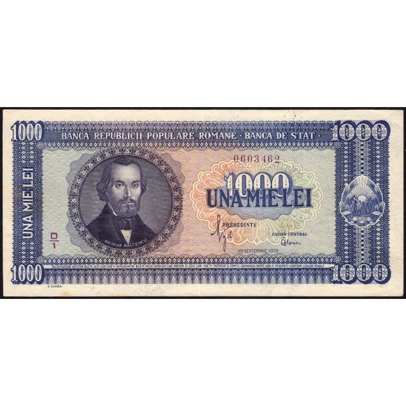 Roumanie - Pick 87 - 1'000 lei - Série D/1 - 20/09/1950 - Etat : TTB+