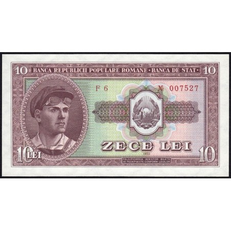 Roumanie - Pick 88a - 10 lei - Série F 6 - 1952 - Etat : NEUF