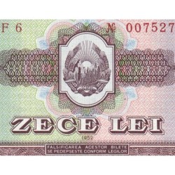 Roumanie - Pick 88a - 10 lei - Série F 6 - 1952 - Etat : NEUF