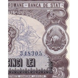 Roumanie - Pick 89b - 25 lei - Série r 23 - 1952 - Etat : TTB