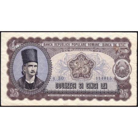 Roumanie - Pick 89b - 25 lei - Série t 30 - 1952 - Etat : TB