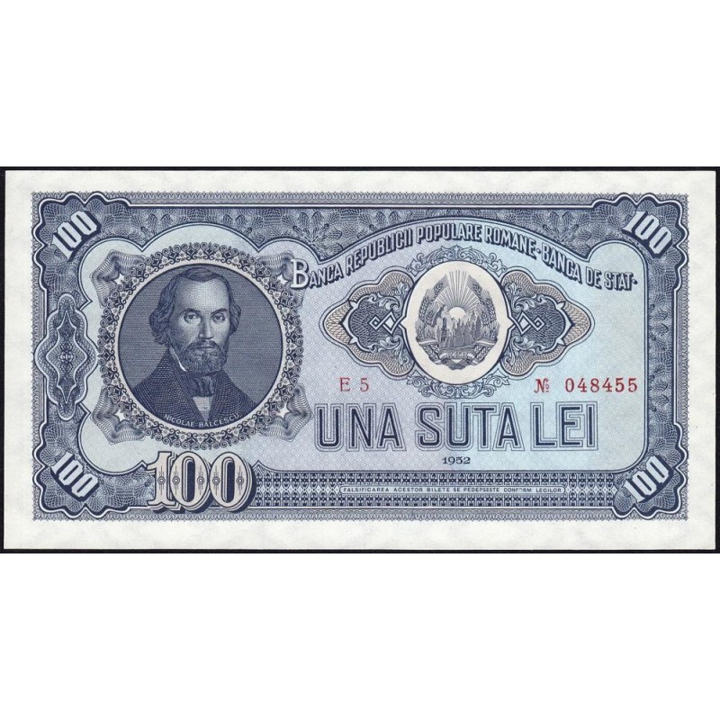 Roumanie - Pick 90a - 100 lei - Série E 5 - 1952 - Etat : NEUF