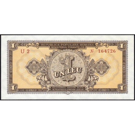 Roumanie - Pick 81a - 1 leu - Série U 2 - 1952 - Etat : NEUF