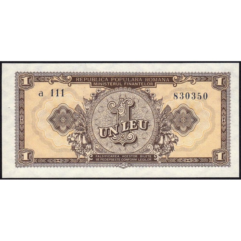 Roumanie - Pick 81b - 1 leu - Série a 111 - 1952 - Etat : SPL+