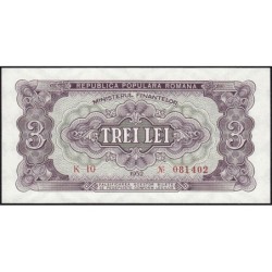 Roumanie - Pick 82a - 3 lei - Série K 10 - 1952 - Etat : NEUF