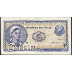 Roumanie - Pick 83b - 5 lei - Série e 9 - 1952 - Etat : SUP
